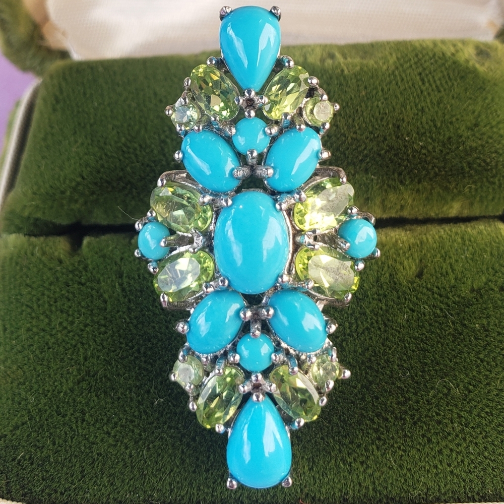 Turquoise Pave and Peridote Gemstone .925 Ring